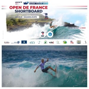 Le spirit surf avait un compétiteur à l’open de France ???????? de shortboard janvier sur le spot du moule en Guadeloupe. Noé MILLOT
